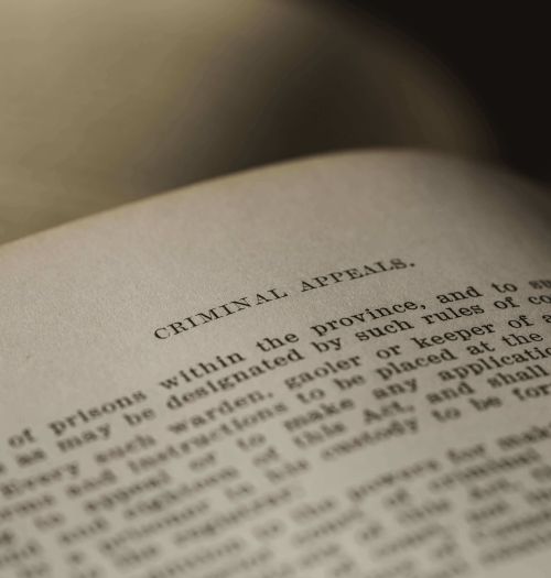  A close-up, angled view of an open law book.